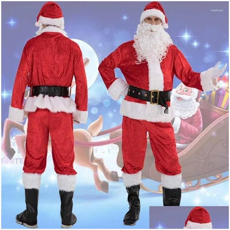 mens tracksuits 5pcs christmas santa claus costume fancy dress adult suit cosplay outfit plus size s3xl