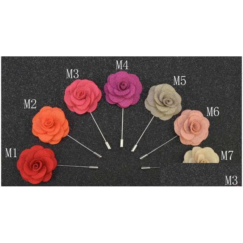 lapel flower man woman camellia handmade boutonniere stick brooch pin mens accessories in 18 colors