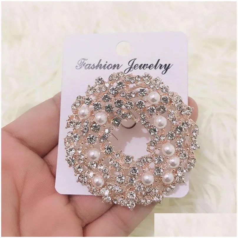 brooch pin rhinestone crystal pearl flower brooches for wedding bridal round bouquet diy rhinestones accessories party