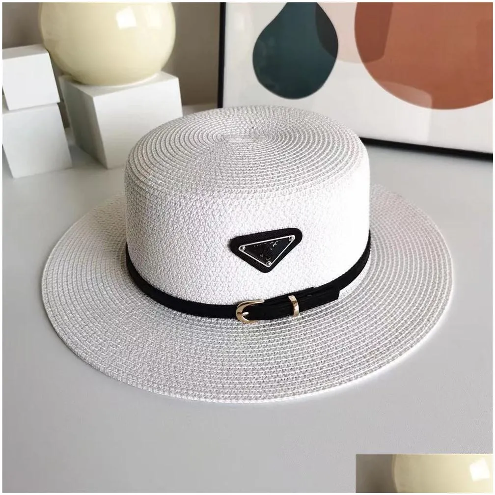 2022 straw hat ladies p letter wide brim hats summer outing sunscreen sunshade european and american retro leisure