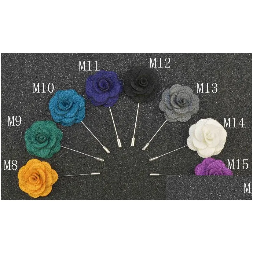 lapel flower man woman camellia handmade boutonniere stick brooch pin mens accessories in 18 colors