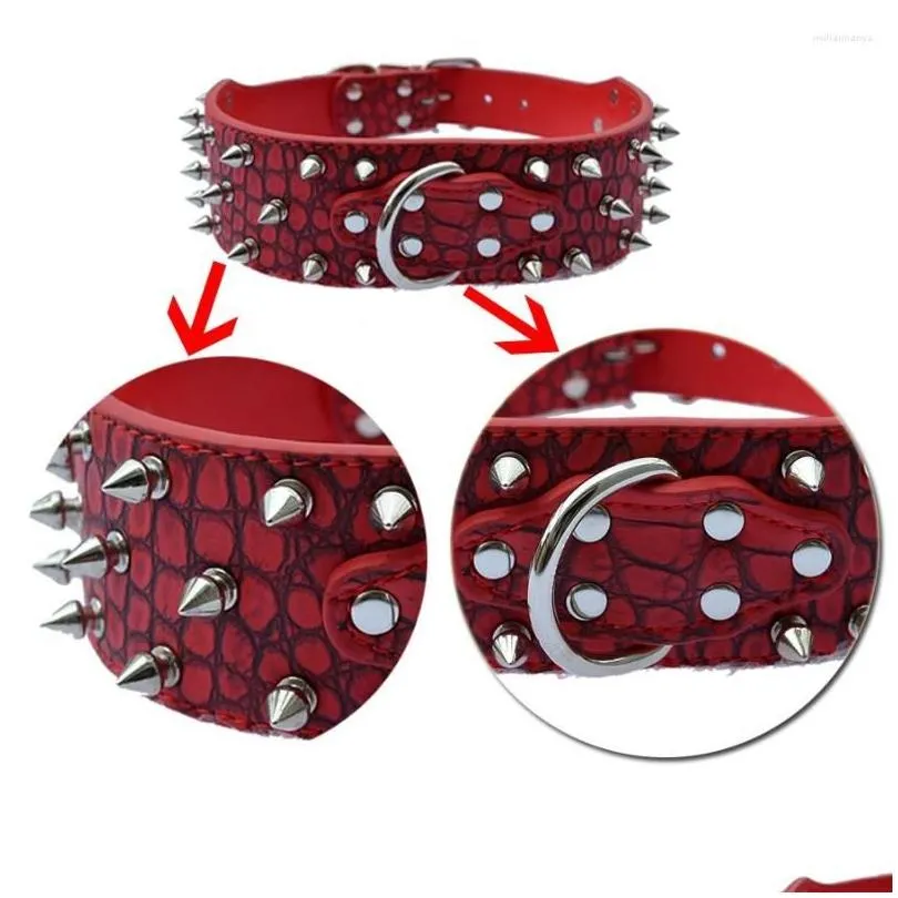 dog collars large pet collar 2 inch wide croc leather spiked for pitbulls dogs size m l xl xxl big products