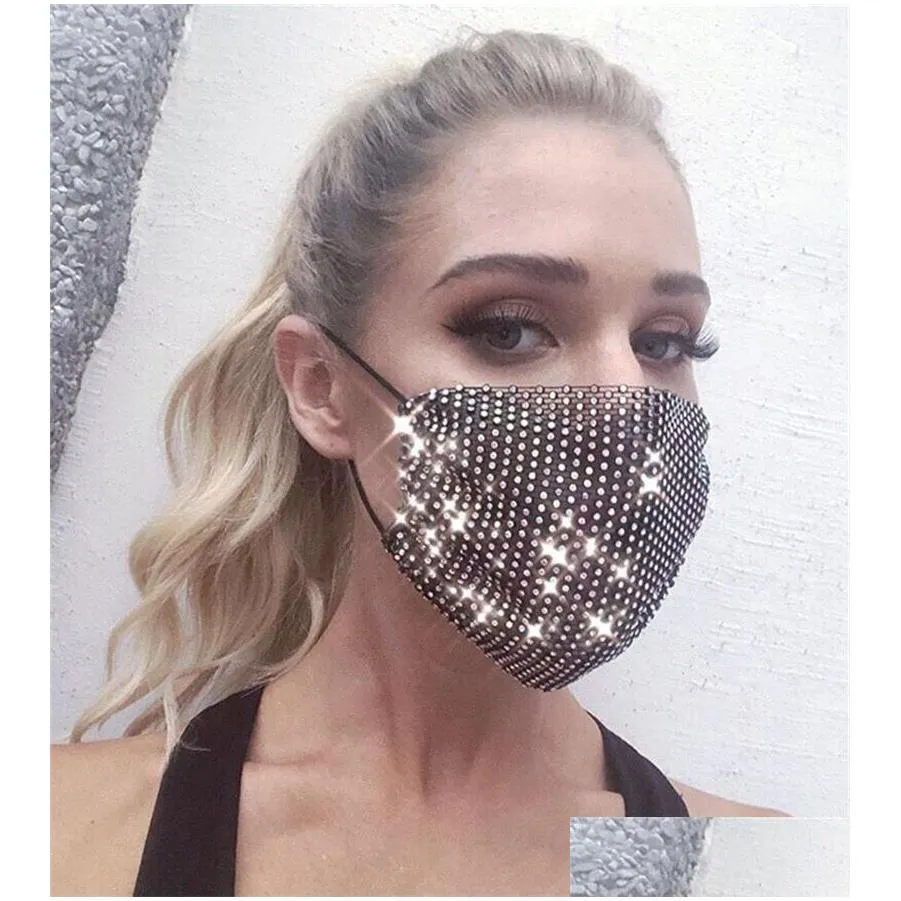 100pcs fashion colorful mesh designer party masks bling diamond rhinestone grid net washable sexy hollow mask for women