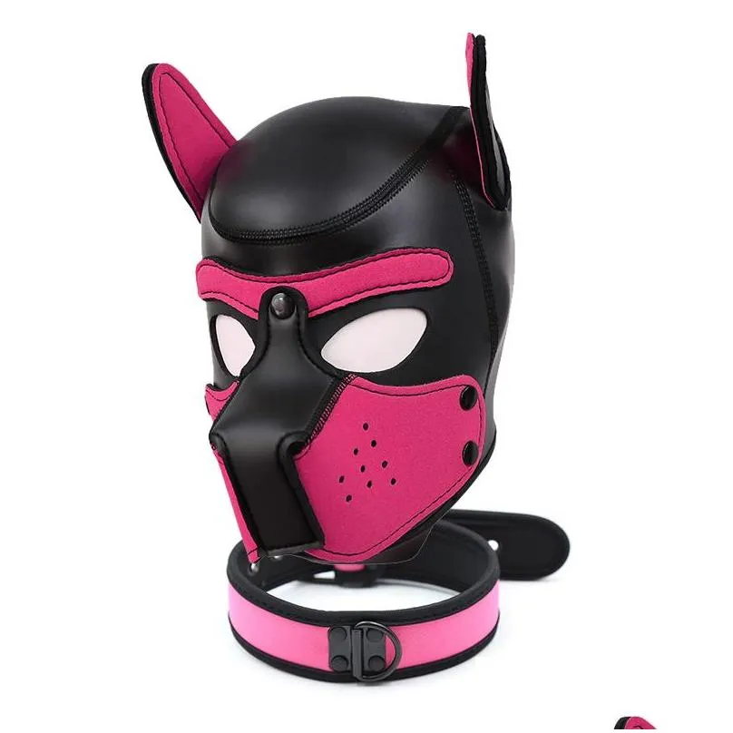 fashion dog mask puppy cosplay full head for padded latex rubber role play with ears 10 color 220715