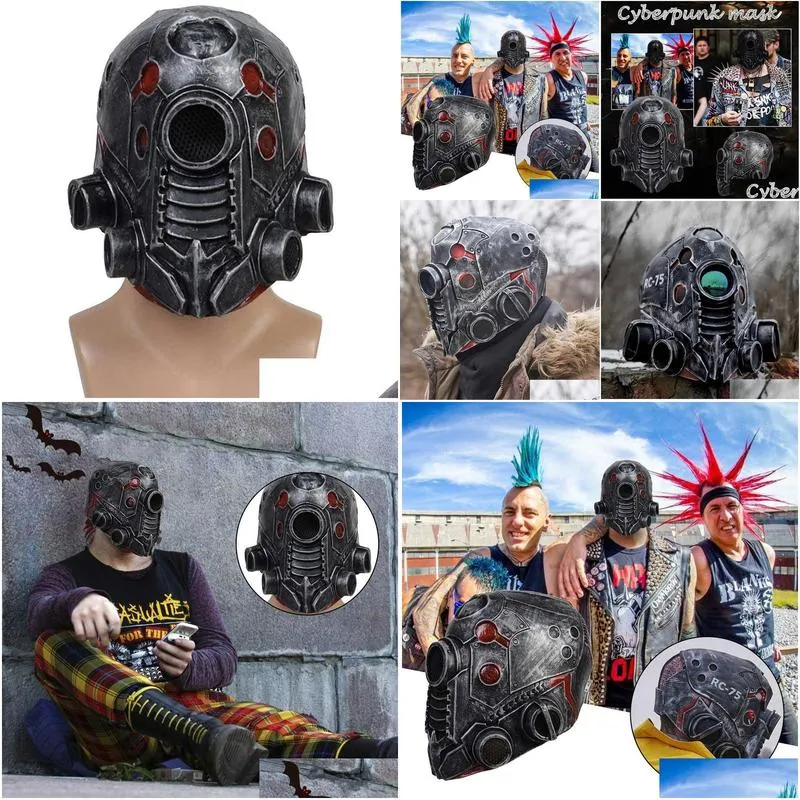 party masks halloween robot cyberpunkes steampunk cosplay prop masque helmet latex full head costume horror masquerade 220920