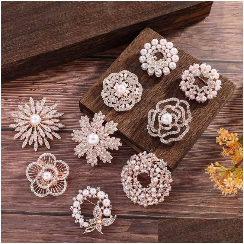 brooch pin rhinestone crystal pearl flower brooches for wedding bridal round bouquet diy rhinestones accessories party
