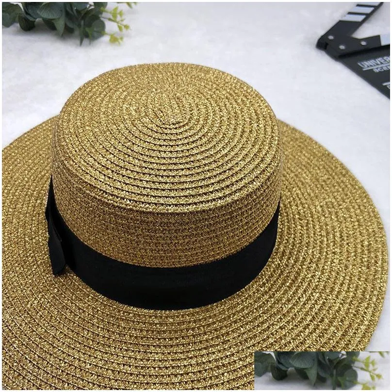 women wide brim hat gold bee straw cap womens fashion flat top woven caps girl bucket hat summer sun hats vintage visor213x