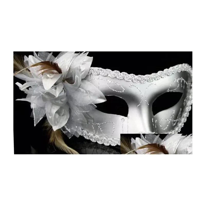 fashion women sexy mask hallowmas venetian eye mask masquerade masks with flower feather easter mask dance party holiday mask drop