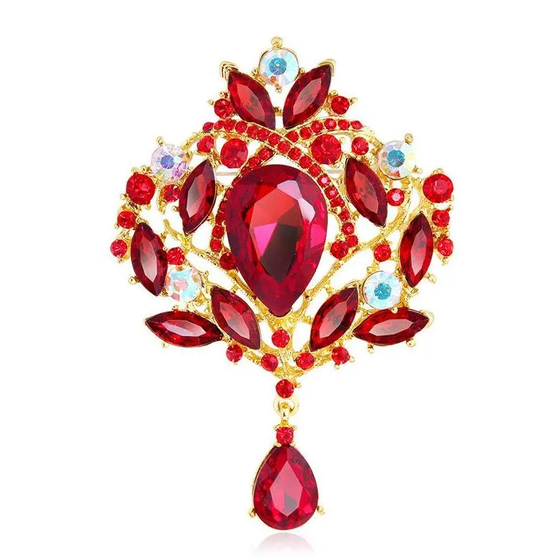 vintage style big water drop brooches for women jewelry colorful flower brooch pin rhinestone crystal broach wedding brooch c3