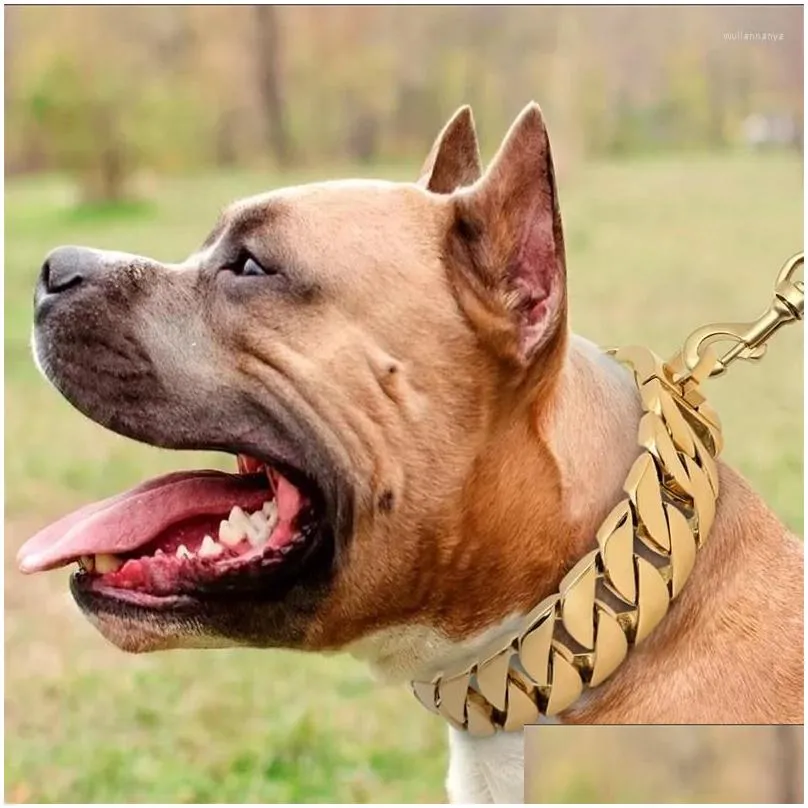 dog collars durable strong collar with metal dogs leash set stainless steel cuban link chain for medium large walking traning