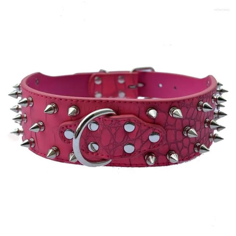 dog collars large pet collar 2 inch wide croc leather spiked for pitbulls dogs size m l xl xxl big products