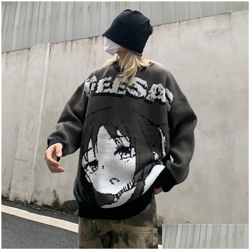 mens sweaters oversized men women japanese anime girl pullovers oneck 2022 autumn streetwear fashion cotton knitted sweater