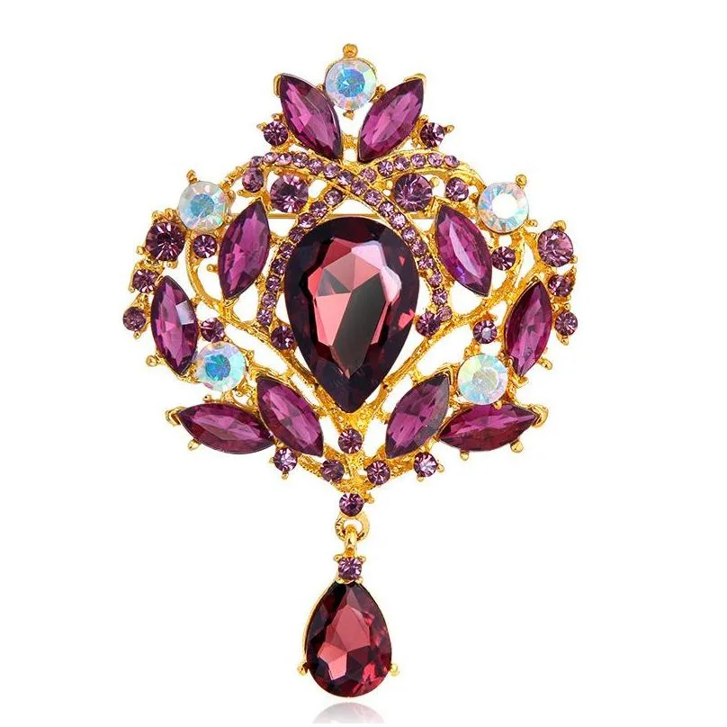 vintage style big water drop brooches for women jewelry colorful flower brooch pin rhinestone crystal broach wedding brooch c3