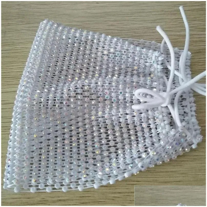 100pcs fashion colorful mesh designer party masks bling diamond rhinestone grid net washable sexy hollow mask for women