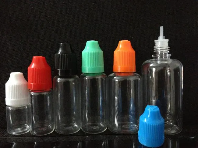 E Liquid PET Dropper Bottle with Colorful Childproof Caps Long Thin Tips Clear Plastic Needle Bottlesl 5ml 10ml 15ml 20ml 30ml 50ml
