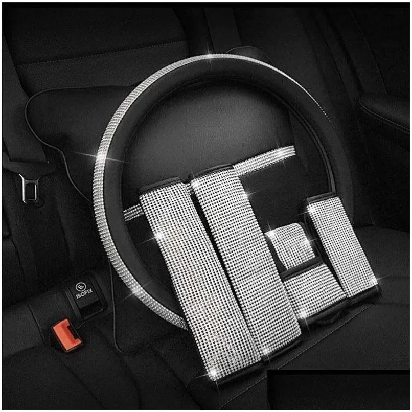 steering wheel covers rhinestones crystal car cover pu leather steeringwheel auto accessories case styling 682