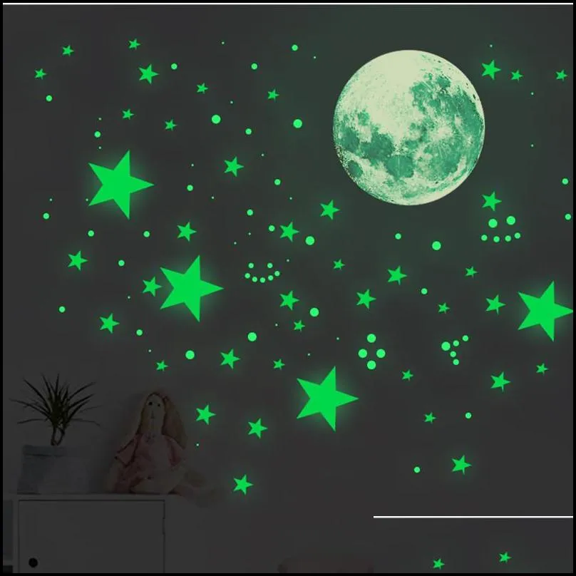 glow in the dark stars for ceiling fluorescent moon wall decals kids bedroom stickers decoration children nursery living room 220607