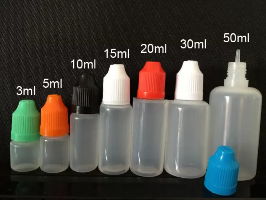 Colorful PE Dropper Bottles 3ml 5ml 10ml 15ml 20ml 30ml 50ml Needle Tips with Color Childproof Cap Sharp Dropper Tip Plastic Eliquid Bottle