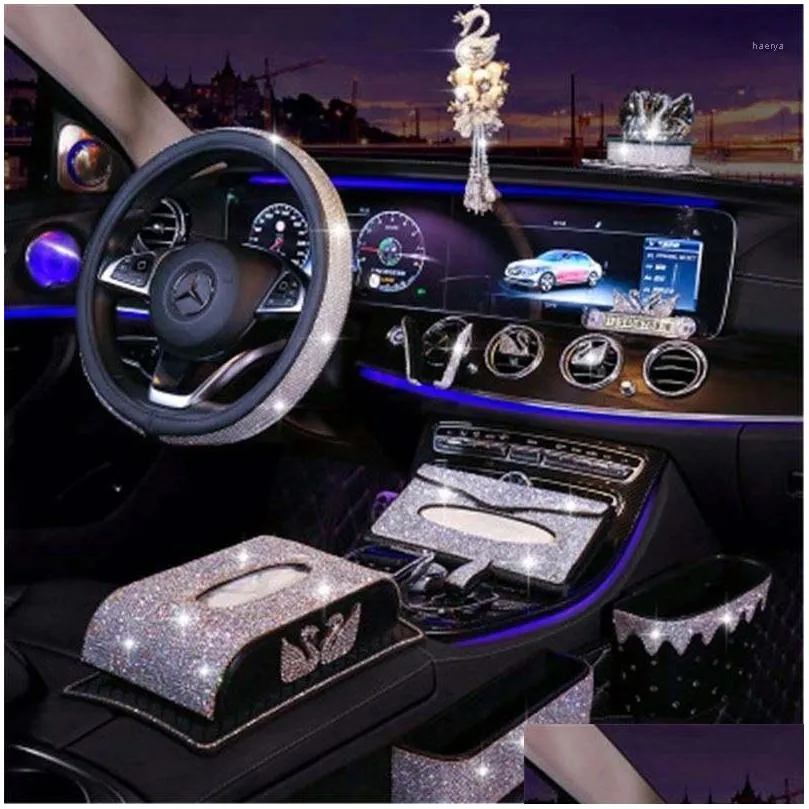 steering wheel covers rhinestones crystal car cover pu leather steeringwheel auto accessories case styling 682