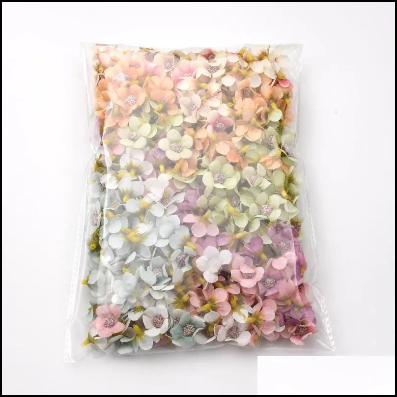 500pcs 2cm multicolor daisy flower head mini silk artificial flower for crown scrap wedding home decor diy garland headdress 0614