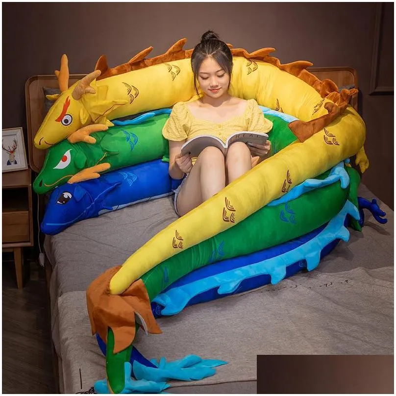 cushion/decorative pillow 220cm china dragon stuffed doll mythical green blue yellow red  animal toy creative decor plushie children