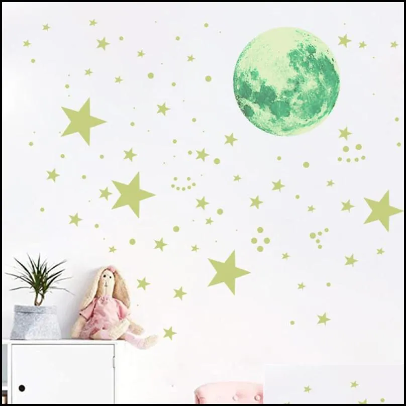 glow in the dark stars for ceiling fluorescent moon wall decals kids bedroom stickers decoration children nursery living room 220607