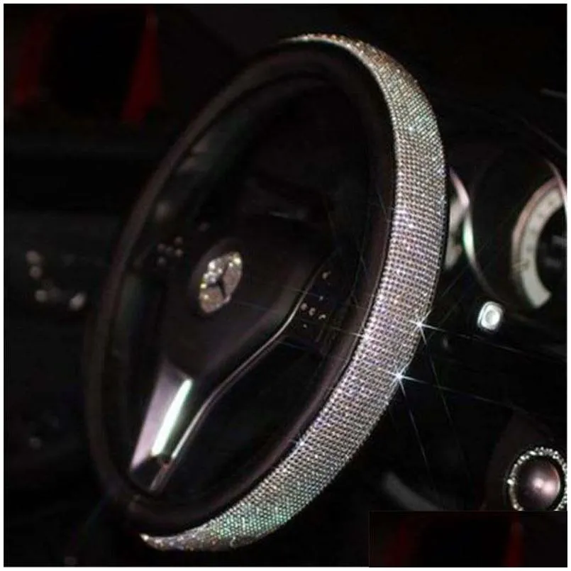 steering wheel covers rhinestones crystal car cover pu leather steeringwheel auto accessories case styling 682