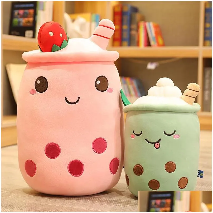 23/25cm cute fruit drink stuffed soft pink strawberry milk tea cup plush boba toy foam pillow cushion kid birthday gift 44