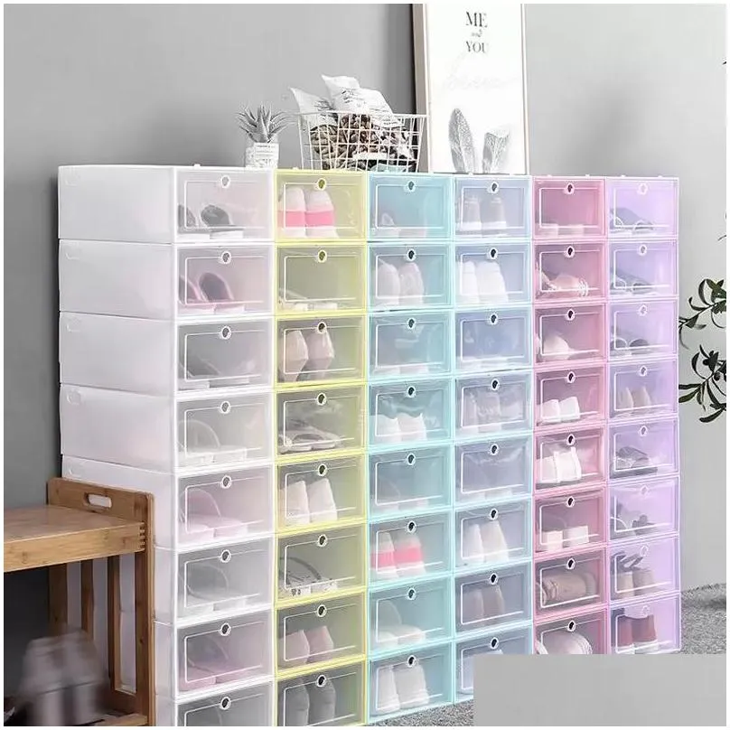 30pcs shoe boxes set multicolor foldable plastic clear home shoes rack organizer stack display box