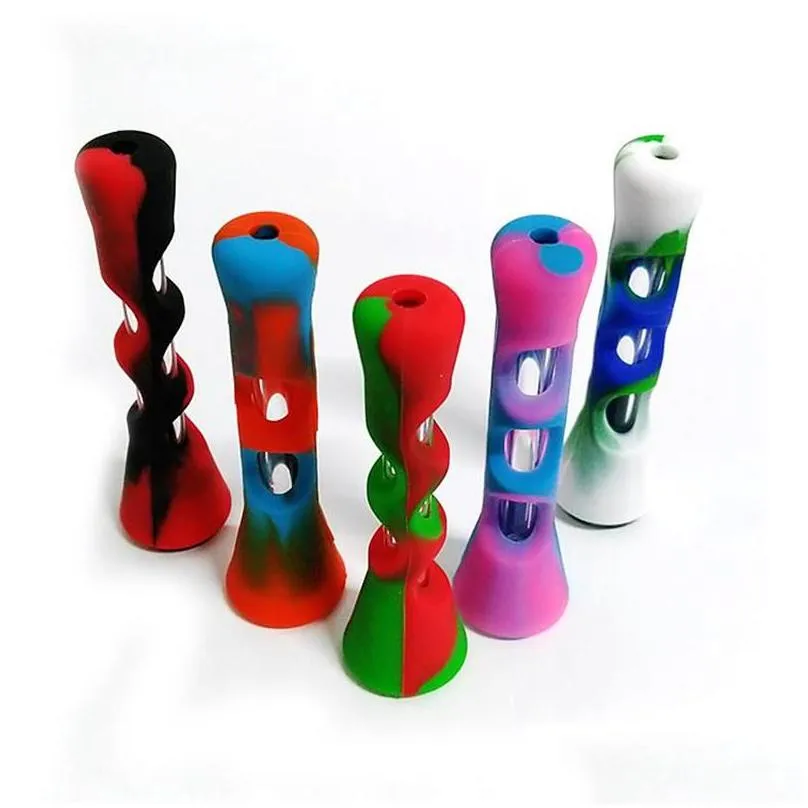 silicone smoking pipe glass bongs 3.4 inches cigarette hand pipes portable mini tobacco pipe cigarettes holder