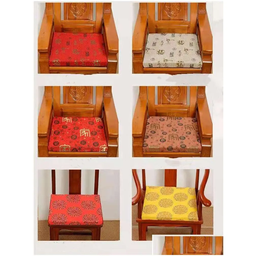 custom chinese new year silk brocade comfort seat cushion armchair sofa kitchen dining chair pad with zipper sponge antislip ethnic sit