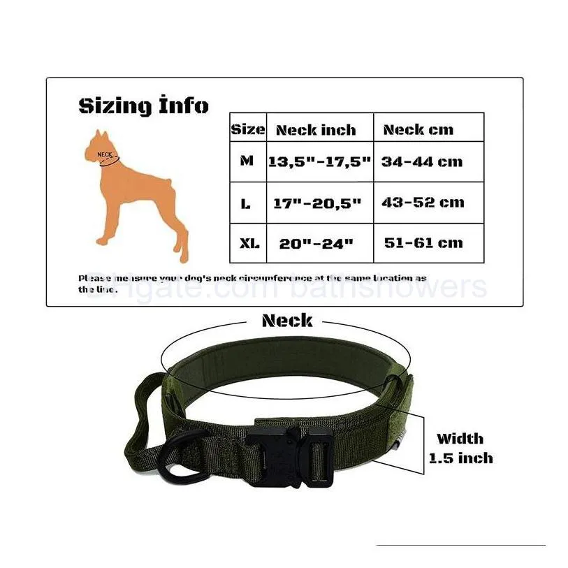 tactical dog collars nylon adjustable k9 military dogs collar heavy duty metal buckle with handle ranger greenm