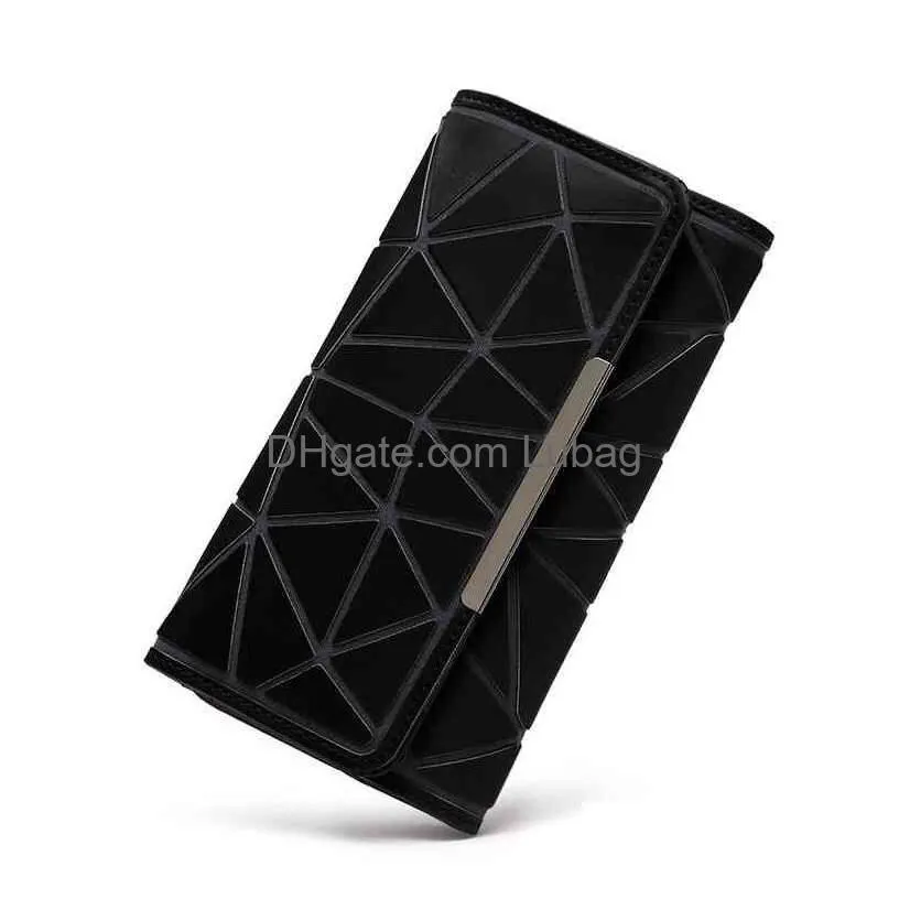 wallets handbag three fold geometric wallet matte long lingge pu