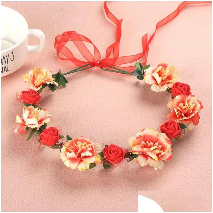 6 colors adult kids irregular faux rose flower headpieces girls bridal wedding gradient colored wreath crown mesh headpiece