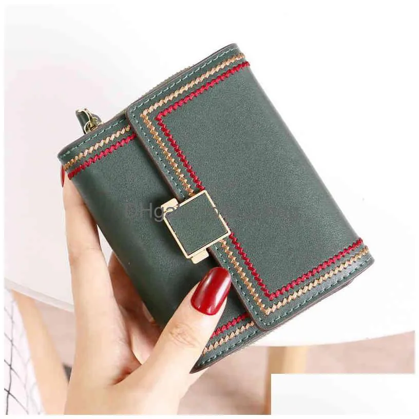 leather wallet womens short multi card slot money bag integrated folding 2021 fashion cowhide