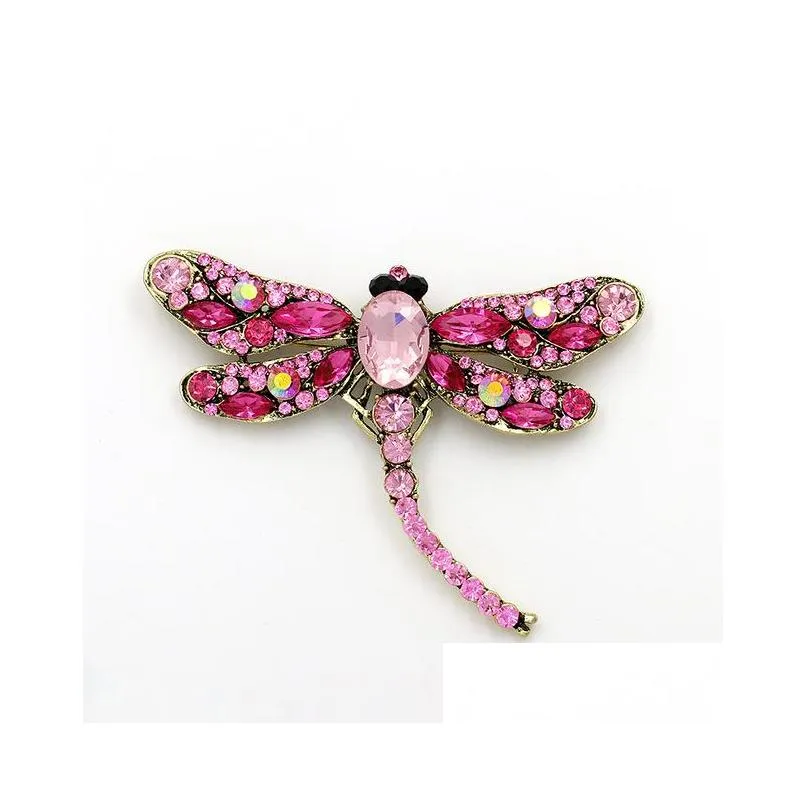 jewelry brand arrival assorted colors large crystal dragonfly insect brooch pins fashion dress coat accessories jewelry