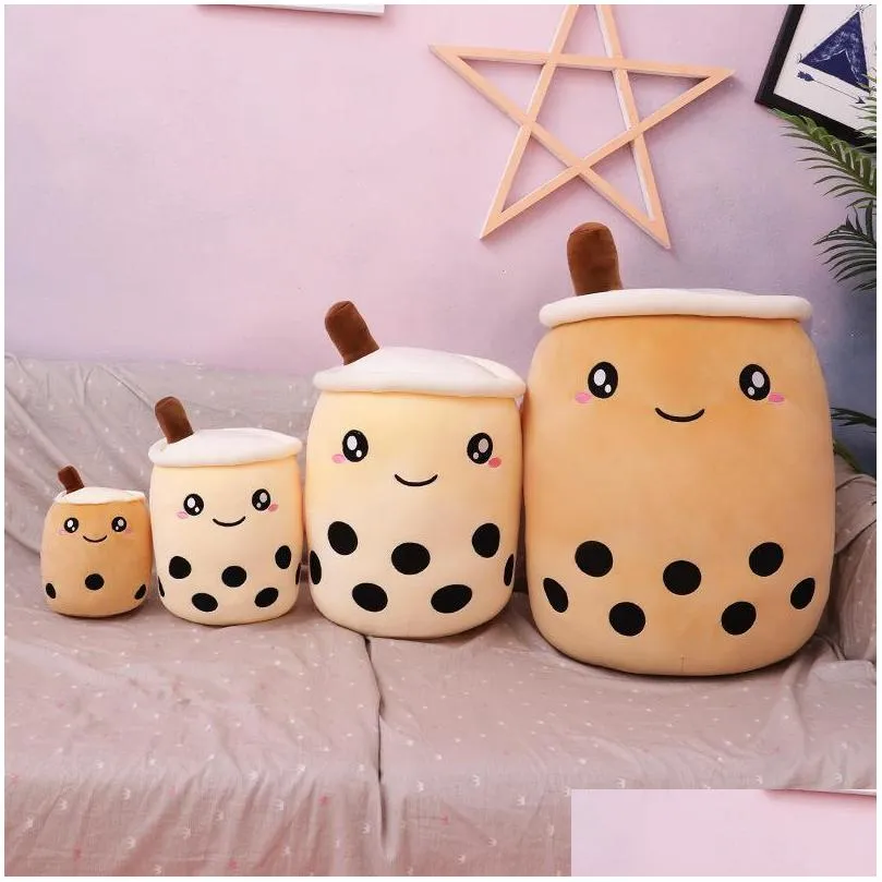 cute 24cm fruit drink plush stuffed soft pink strawberry milk tea plush boba tea cup toy bubble tea pillow cushion kids gift