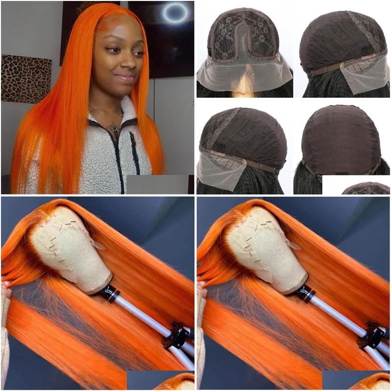 synthetic wigs ginger orange 180 density 26 inch long straight lace front wig for black women daily cosplay heat resistant