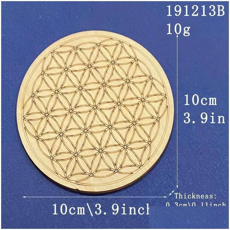 mats pads fleu chakra flower of life natural symbol wood round edge circles carved for stone crystal set home kitchen diy decor