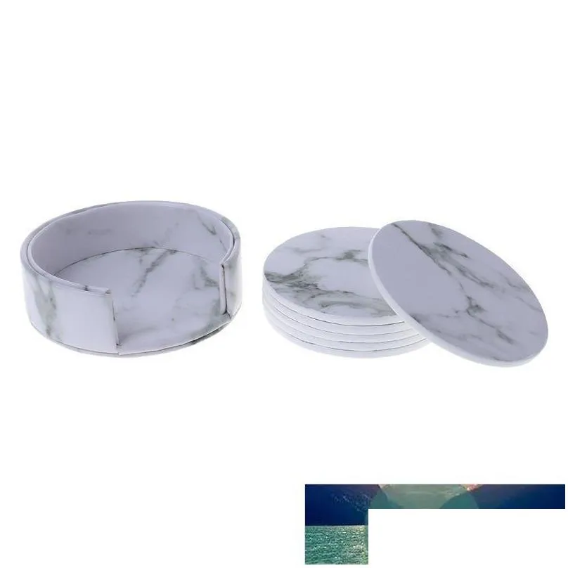 mats pads 6pcs/set marble leather round square drink coasters placemat cup mat pad holder kitchen tableware drop