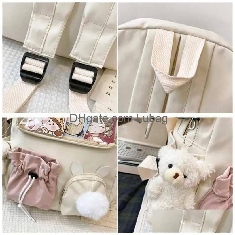 evening bags 2021 pink female backpack 3d cartoon bunny anime school bag kaii teenage college girls solid drstring bookbag korea backpack