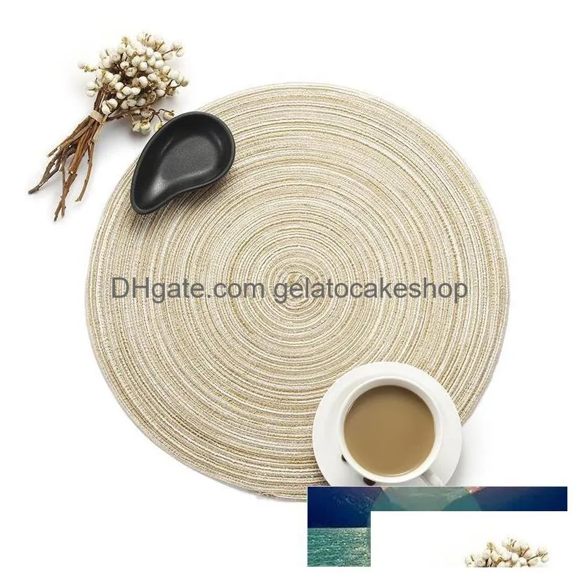 mats pads 4pcs round cotton linen table mat woven placemat pad heat resistant bowls cup home kitchen for dining