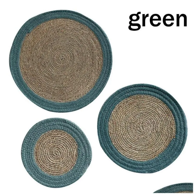 mats pads 3psc table mat ramie anti insulation pad solid round design placemats linen non slip kitchen accessories