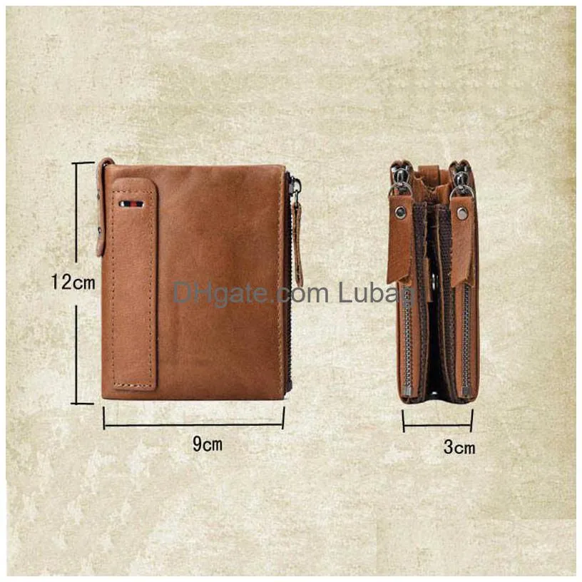 wallets cow skin genuine leather wallet for men and women zipper coin purse business card id holder rfid blocking money bags wallet