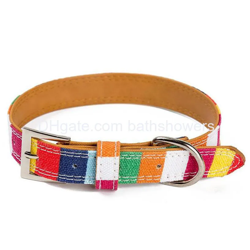 fashion rainbow stripes dog collars adjustable durable colorfast suitable for small dogs size extra s 8 to 12 long