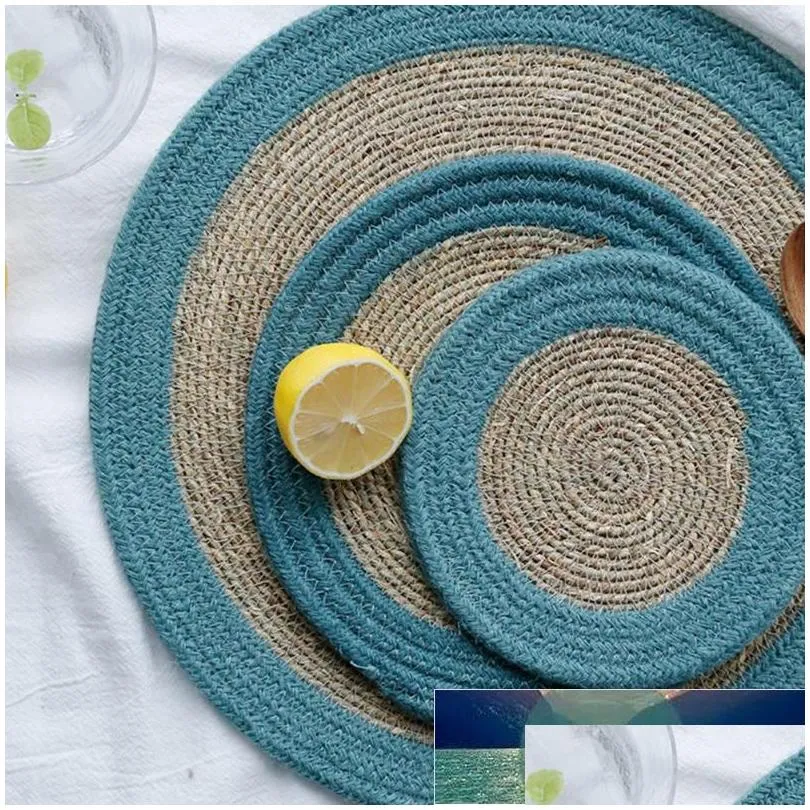 mats pads 3psc table mat ramie anti insulation pad solid round design placemats linen non slip kitchen accessories