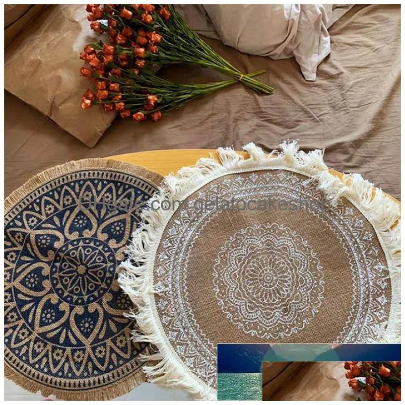 mats pads round insulation pad bohemian woven cotton placemat non slip table kitchen accessories decor home for