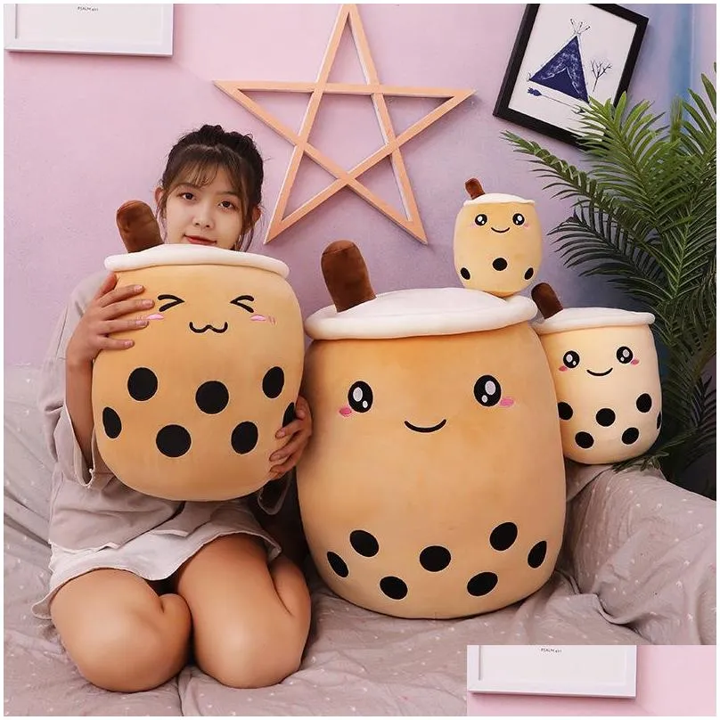 cute 24cm fruit drink plush stuffed soft pink strawberry milk tea plush boba tea cup toy bubble tea pillow cushion kids gift