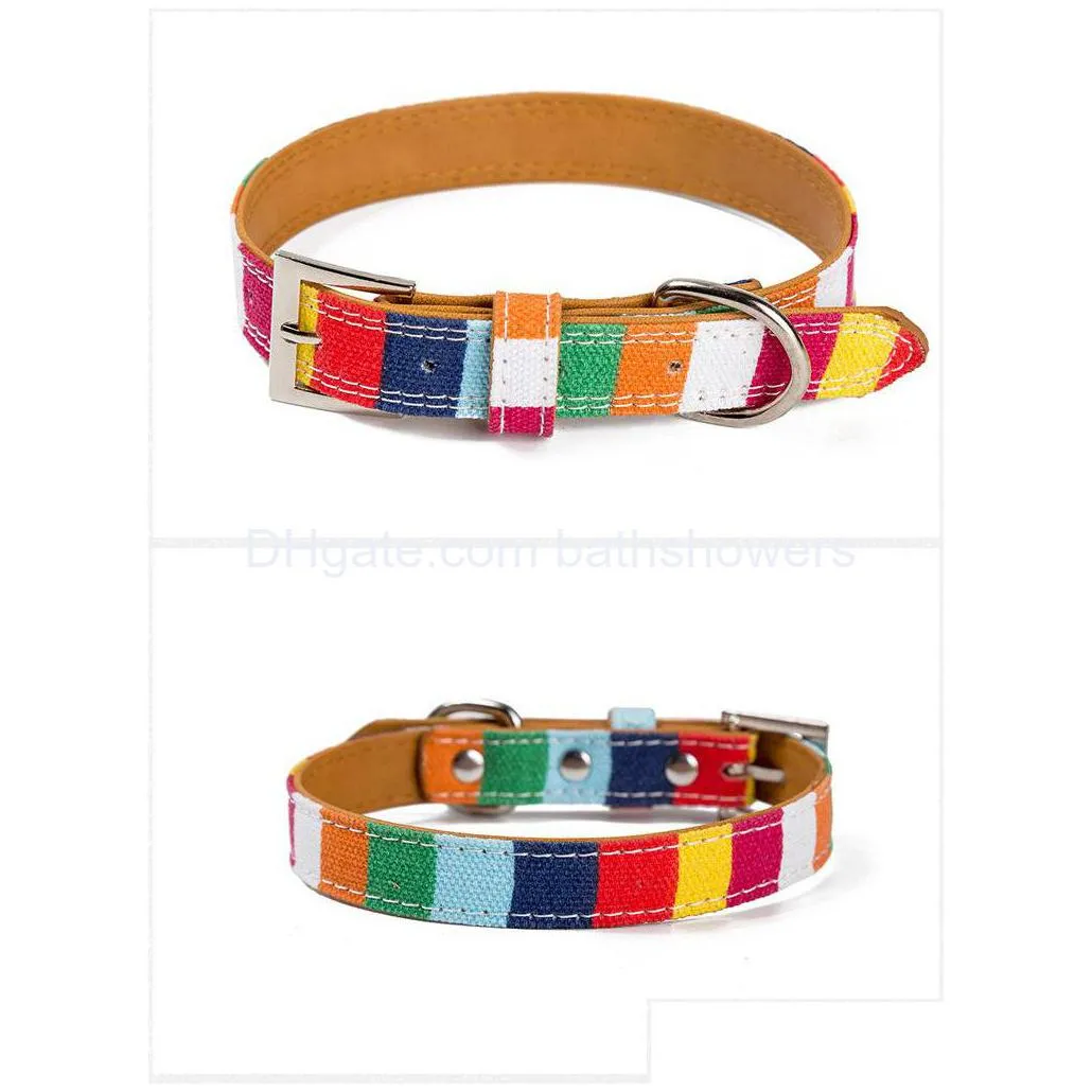 fashion rainbow stripes dog collars adjustable durable colorfast suitable for small dogs size extra s 8 to 12 long