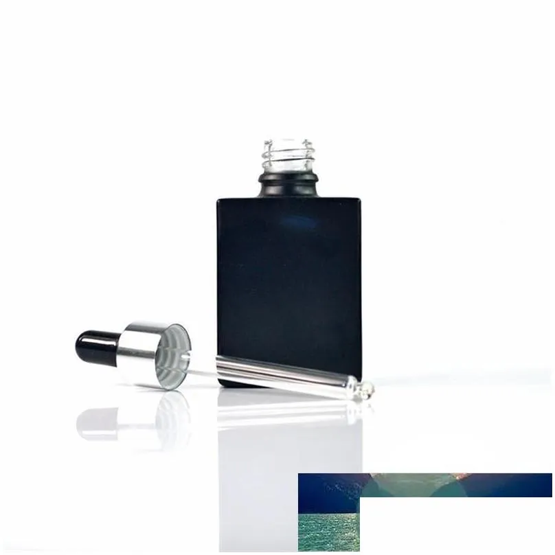 100 pcs 30ml and empty frost black square glass bottles with childproof cap glass dropper bottle eliquid rectangle